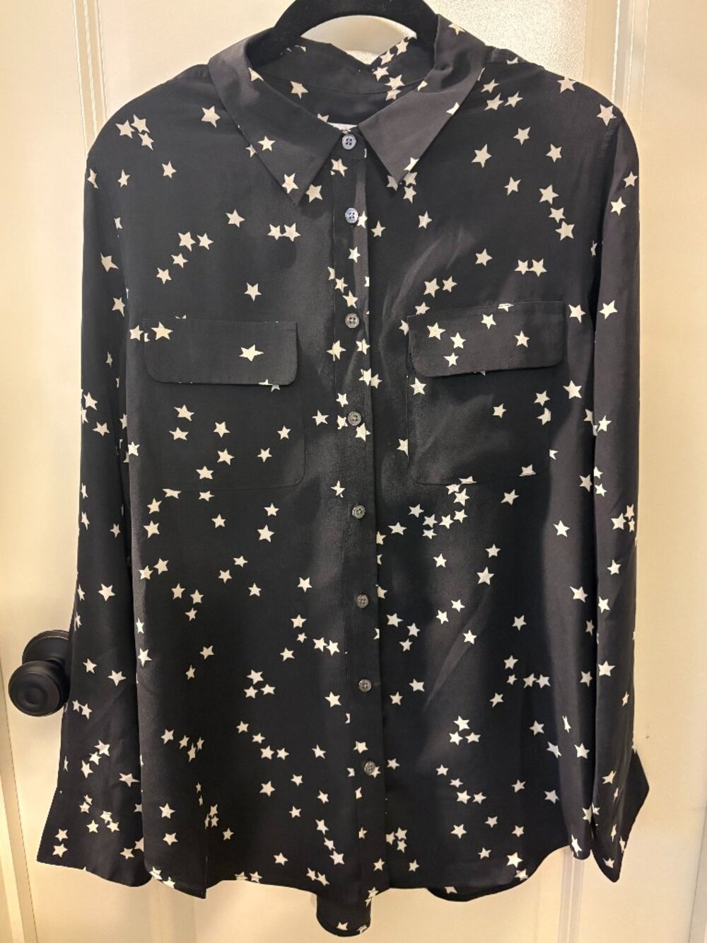 Equipment Black Star Print Silk Button-Up Blouse